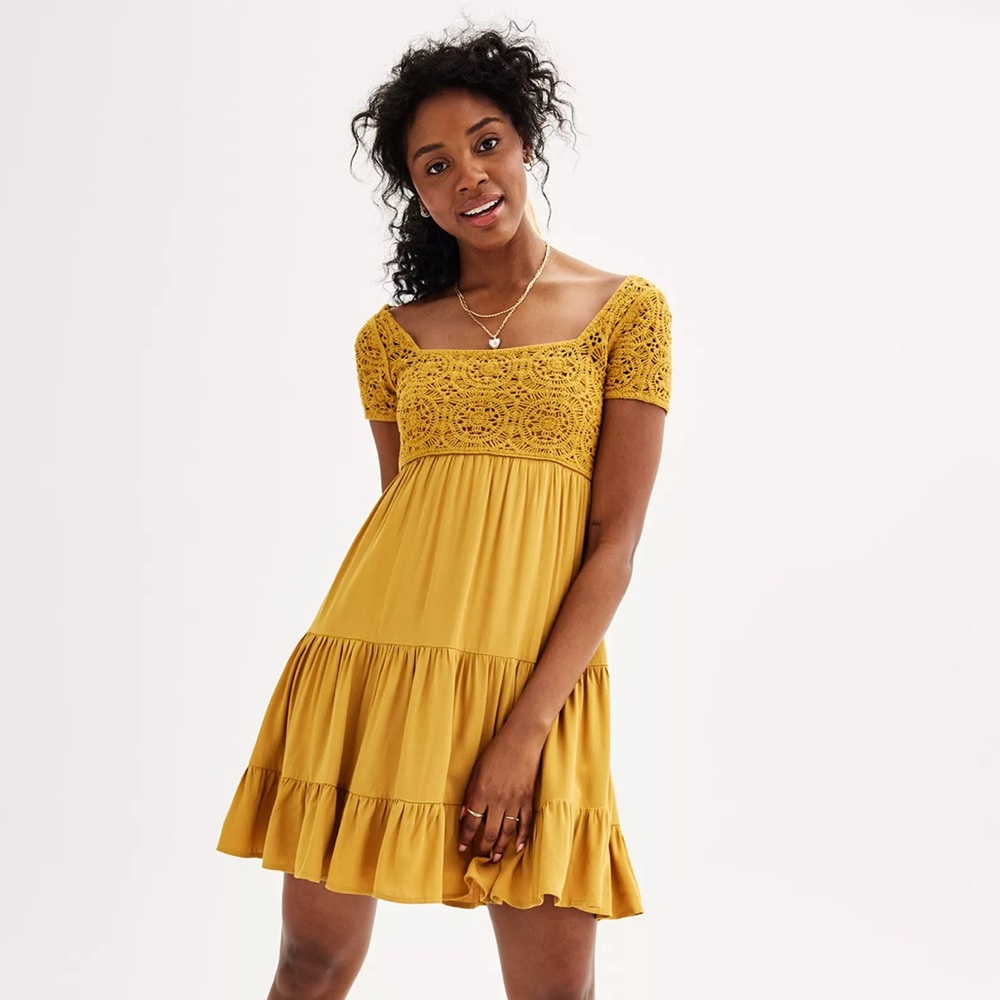 SO Crochet Trim Babydoll Tiered Dress
